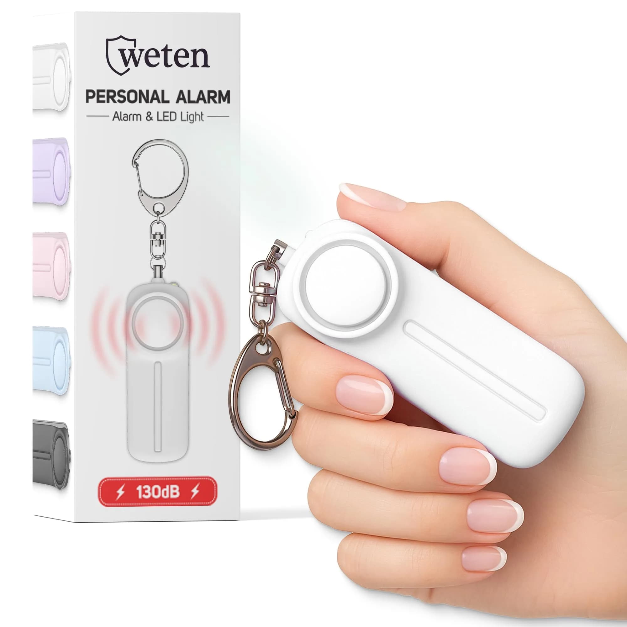 WETEN Personal Safety Alarm Keychain with LED Light & 130dB Siren, 50g (0.11 lb) | Purple — D - White