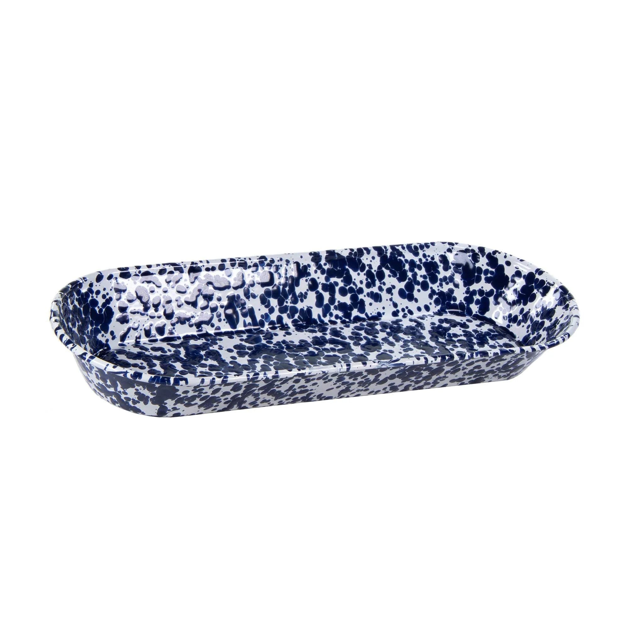 Golden Rabbit Enamelware Oval Basket 16 x 6 inch Cobalt Swirl | Handcrafted Serving & Storage - main product image