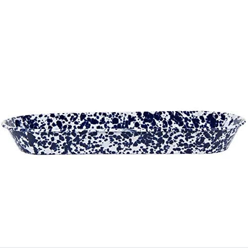 Golden Rabbit Enamelware Oval Basket 16 x 6 inch Cobalt Swirl | Handcrafted Serving & Storage thumbnail 2