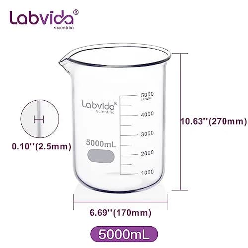 Labvida Griffin Low Form Glass Beaker 5000ml | ASTM E960 Compliant, Borosilicate, High-Temperature Resistance thumbnail 3