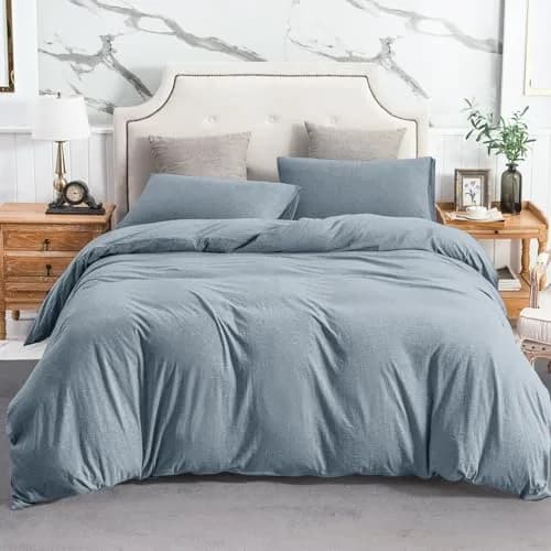 PURE ERA Jersey Knit Duvet Cover Set Heather Blueish Grey King | Soft, Breathable Cotton Bedding thumbnail 8