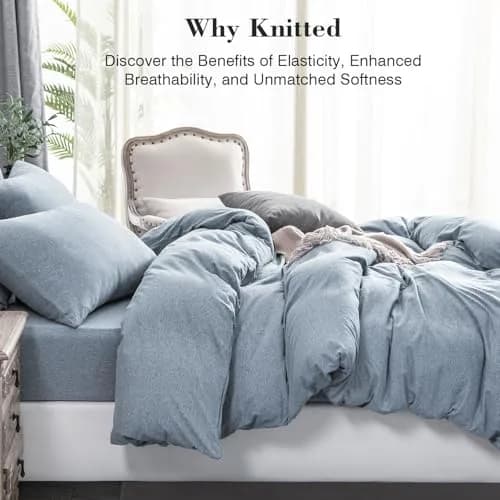 PURE ERA Jersey Knit Duvet Cover Set Heather Blueish Grey King | Soft, Breathable Cotton Bedding thumbnail 2