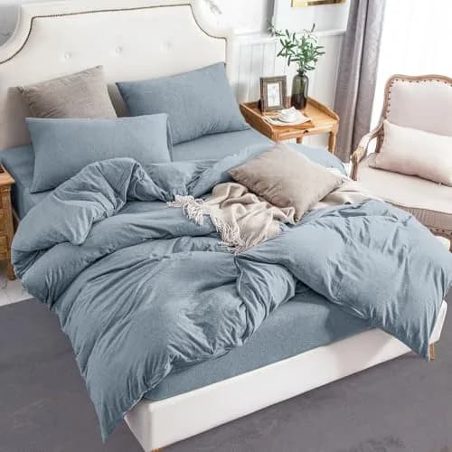 PURE ERA Jersey Knit Duvet Cover Set Heather Blueish Grey King | Soft, Breathable Cotton Bedding thumbnail 3