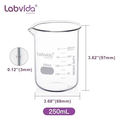 Labvida 4pcs 250ml Borosilicate Glass Beakers | ASTM E960 Compliant, Heat Resistant, Chemical Resistant, 250ml Capacity thumbnail 4