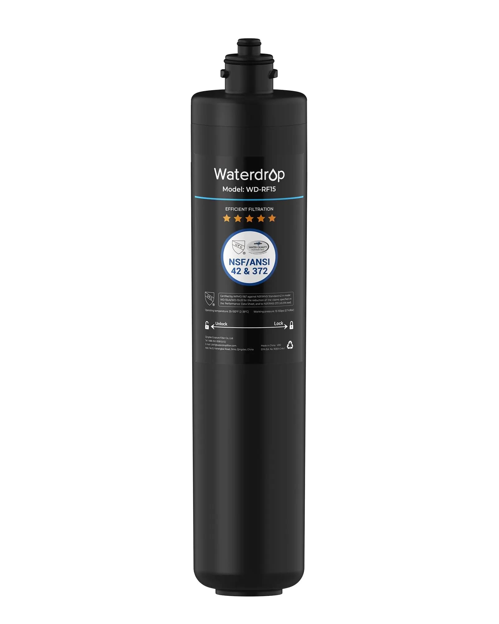 Waterdrop RF15 Under Sink Water Filter Replacement | Reduces PFOA/PFOS, PFAS, Lead, Chlorine, Bad Taste & Odor, 19,000 Gallons - main product image