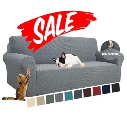 YEMYHOM Sofa Cover Jacquard Design High Stretch 71"-91" Light Gray | Pet & Kids Proof Elastic Furniture Protector thumbnail 1