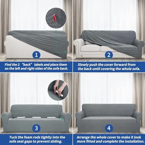YEMYHOM Sofa Cover Jacquard Design High Stretch 71"-91" Light Gray | Pet & Kids Proof Elastic Furniture Protector thumbnail 7