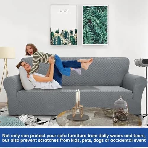 YEMYHOM Sofa Cover Jacquard Design High Stretch 71"-91" Light Gray | Pet & Kids Proof Elastic Furniture Protector thumbnail 2