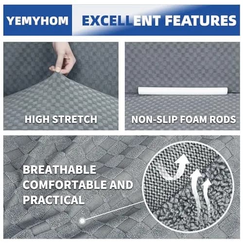 YEMYHOM Sofa Cover Jacquard Design High Stretch 71"-91" Light Gray | Pet & Kids Proof Elastic Furniture Protector thumbnail 3