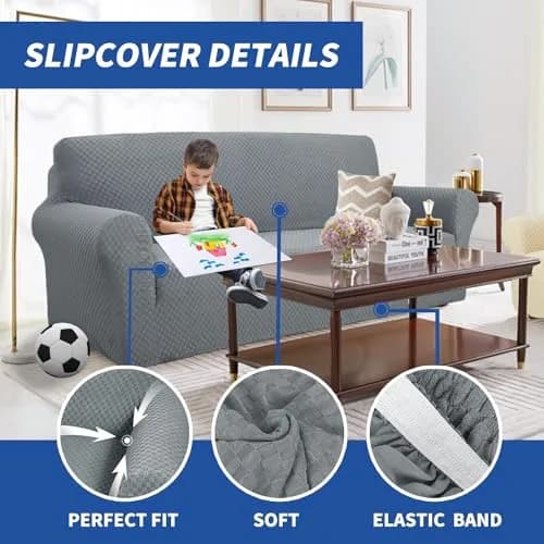 YEMYHOM Sofa Cover Jacquard Design High Stretch 71"-91" Light Gray | Pet & Kids Proof Elastic Furniture Protector thumbnail 4