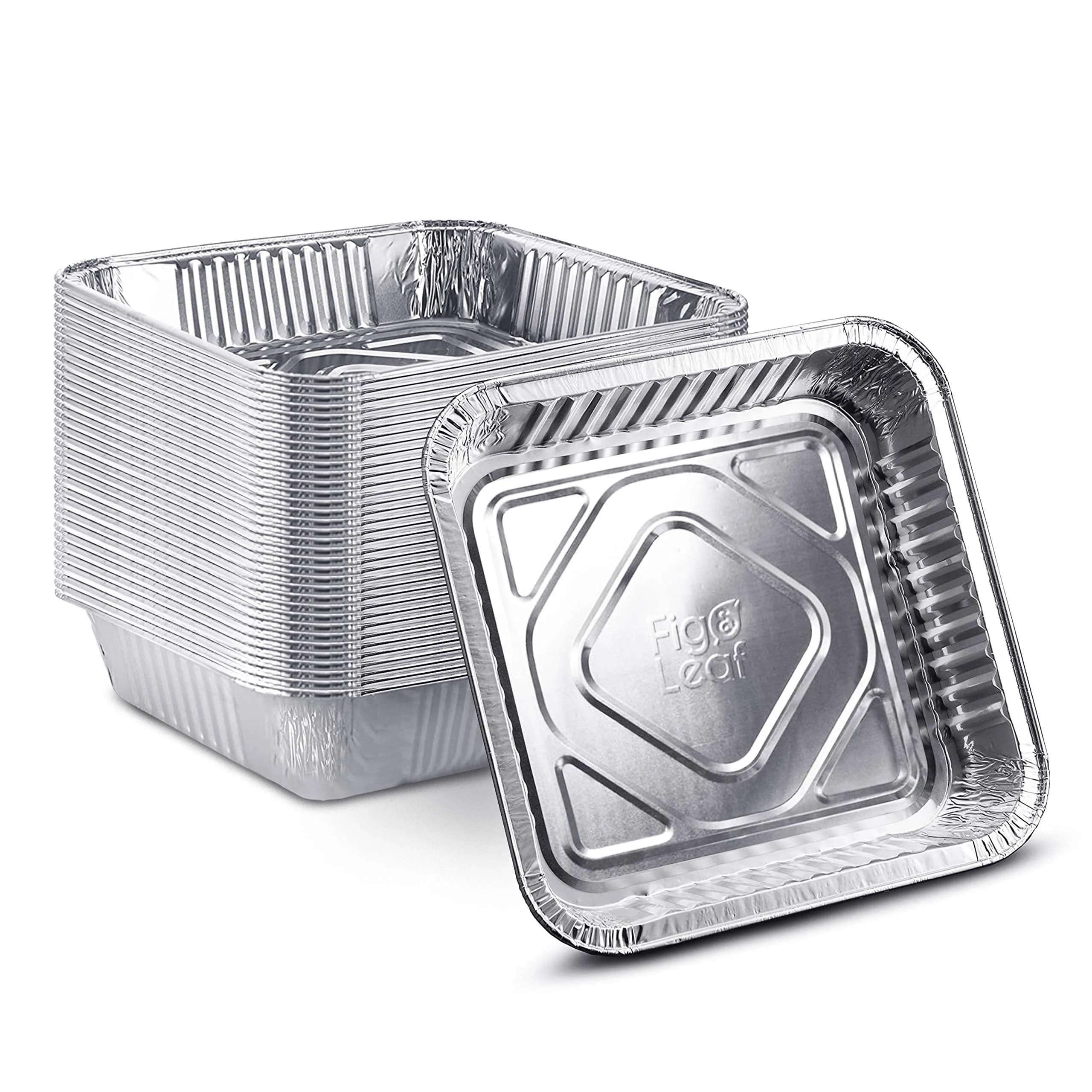Fig & Leaf Heavy Duty Aluminum Foil Square Cake Pans 8” x 8” | Disposable & Recyclable - main product image