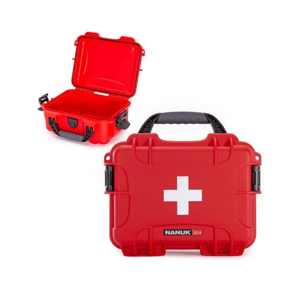NANUK 904 Waterproof First Aid Box Empty – Durable, Impact-Resistant, IP67-Rated, Floats (8.4" x 6.0" x 3.7") – Red