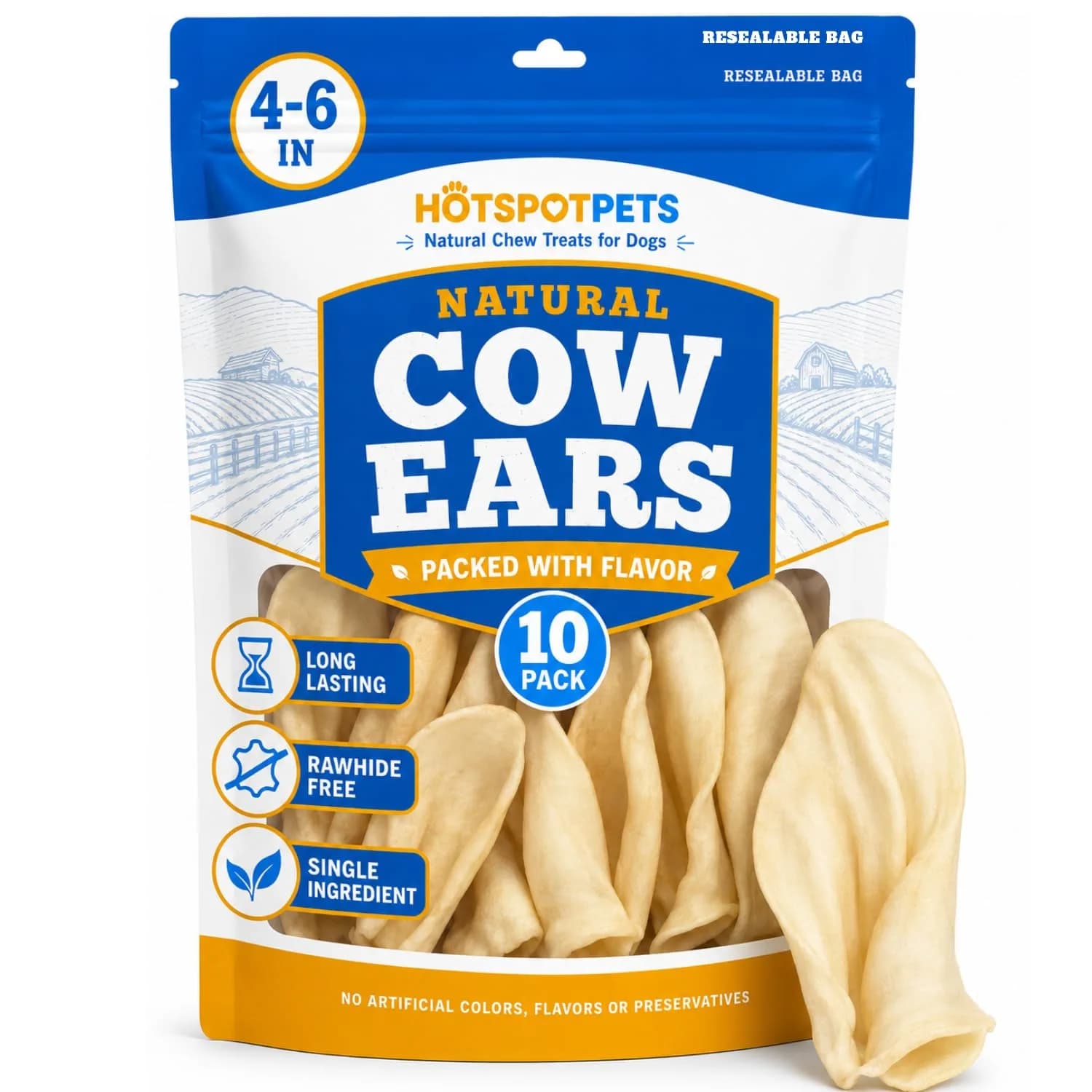 hotspot pets All-Natural Beef Cow Ears Dog Chews (10 Pack) Long-Lasting, Low Odor, Single Ingredient Treat for Healthy Teeth & Gums - main product image