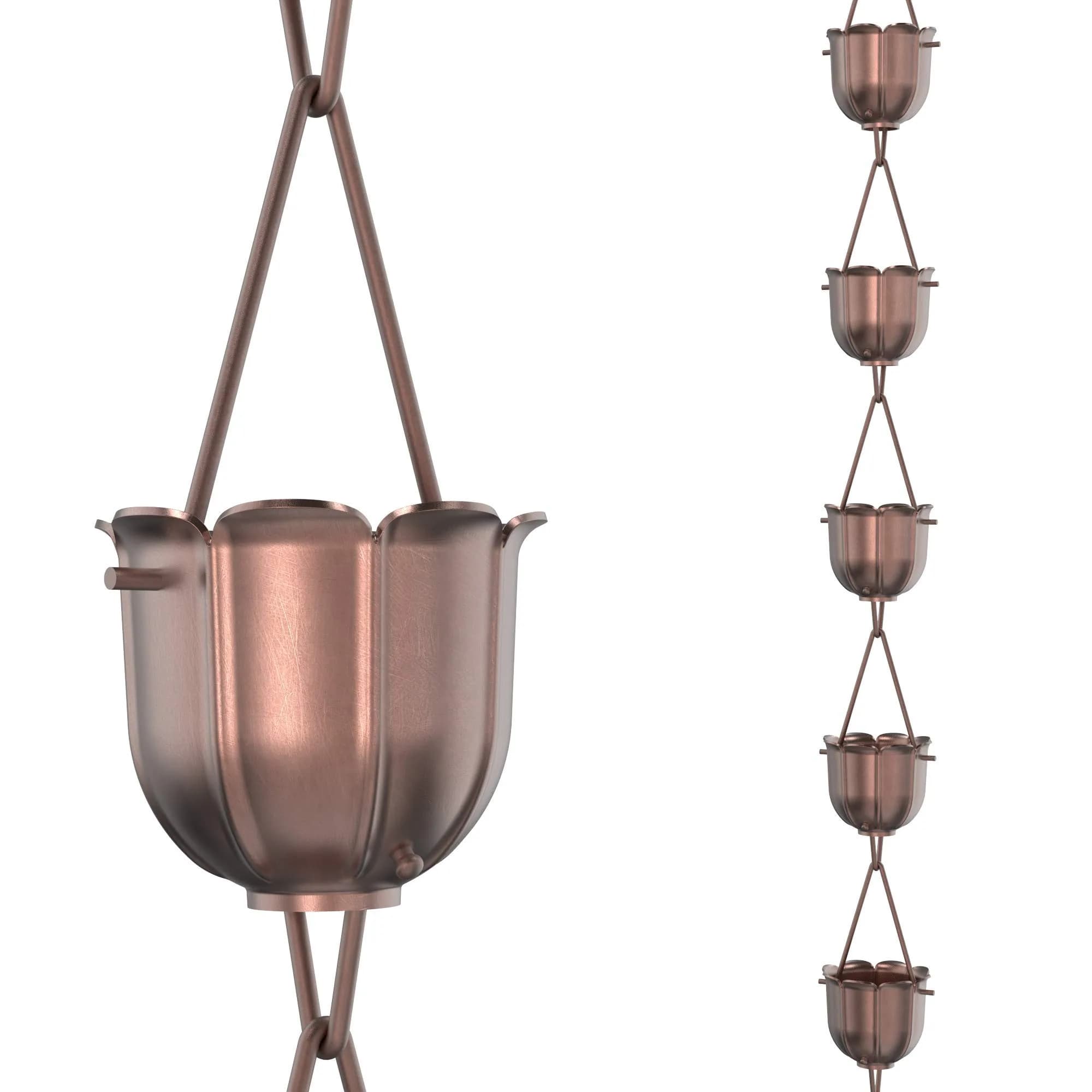 Rain Chains Direct Scallop Rain Chain 8.5 ft | Aluminum Gutter Replacement for Outdoor Décor — Copper Flute 8.5 ft