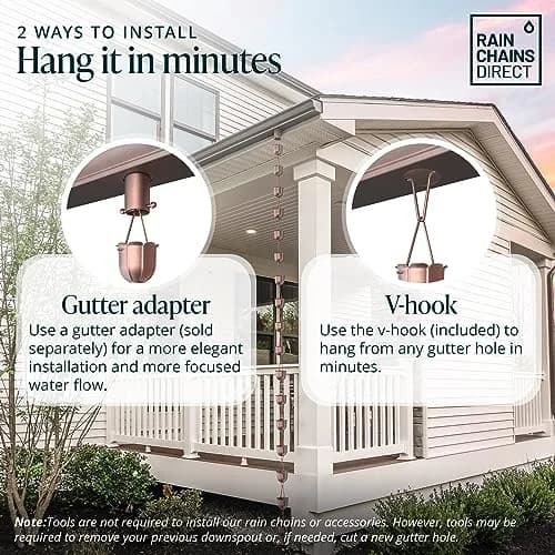 Rain Chains Direct Flutes Rain Chain 8.5 ft | Pure Solid Copper Outdoor Decor thumbnail 5