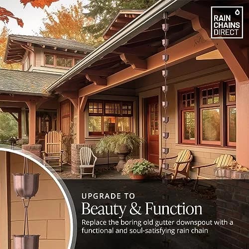 Rain Chains Direct Flutes Rain Chain 8.5 ft | Pure Solid Copper Outdoor Decor thumbnail 2