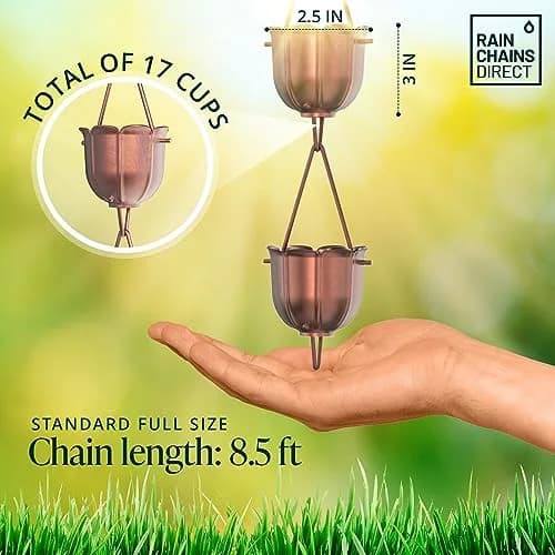 Rain Chains Direct Flutes Rain Chain 8.5 ft | Pure Solid Copper Outdoor Decor thumbnail 3