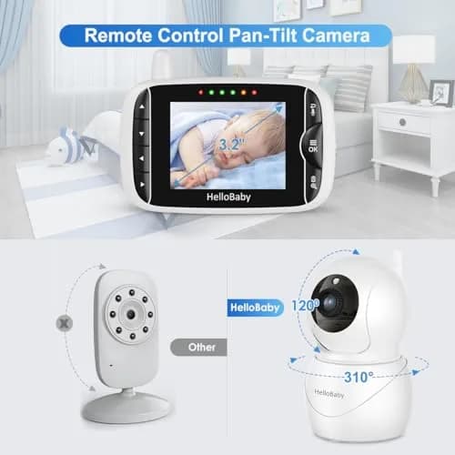 HelloBaby HB66pro Video Baby Monitor with 3.2" IPS Screen | Remote Pan-Tilt-Zoom, Night Vision, Temp Sensor, 2-Way Audio thumbnail 2