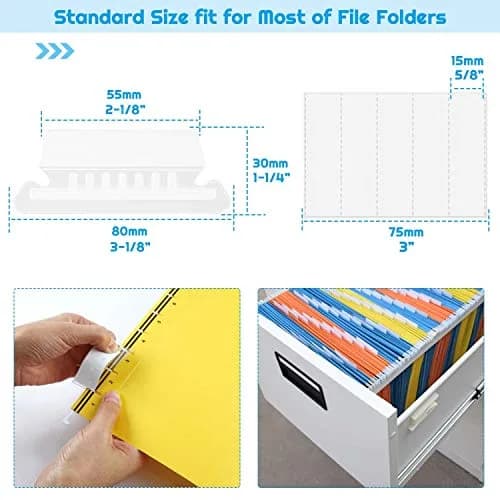PAXCOO Hanging File Folder Tabs & Inserts 50 Sets | Transparent & White, 2-inch Wide thumbnail 3