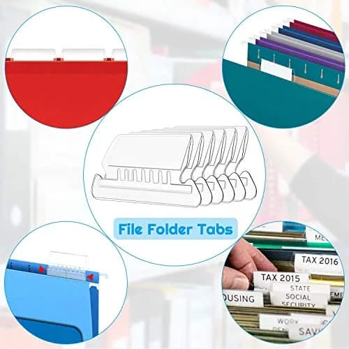 PAXCOO Hanging File Folder Tabs & Inserts 50 Sets | Transparent & White, 2-inch Wide thumbnail 4