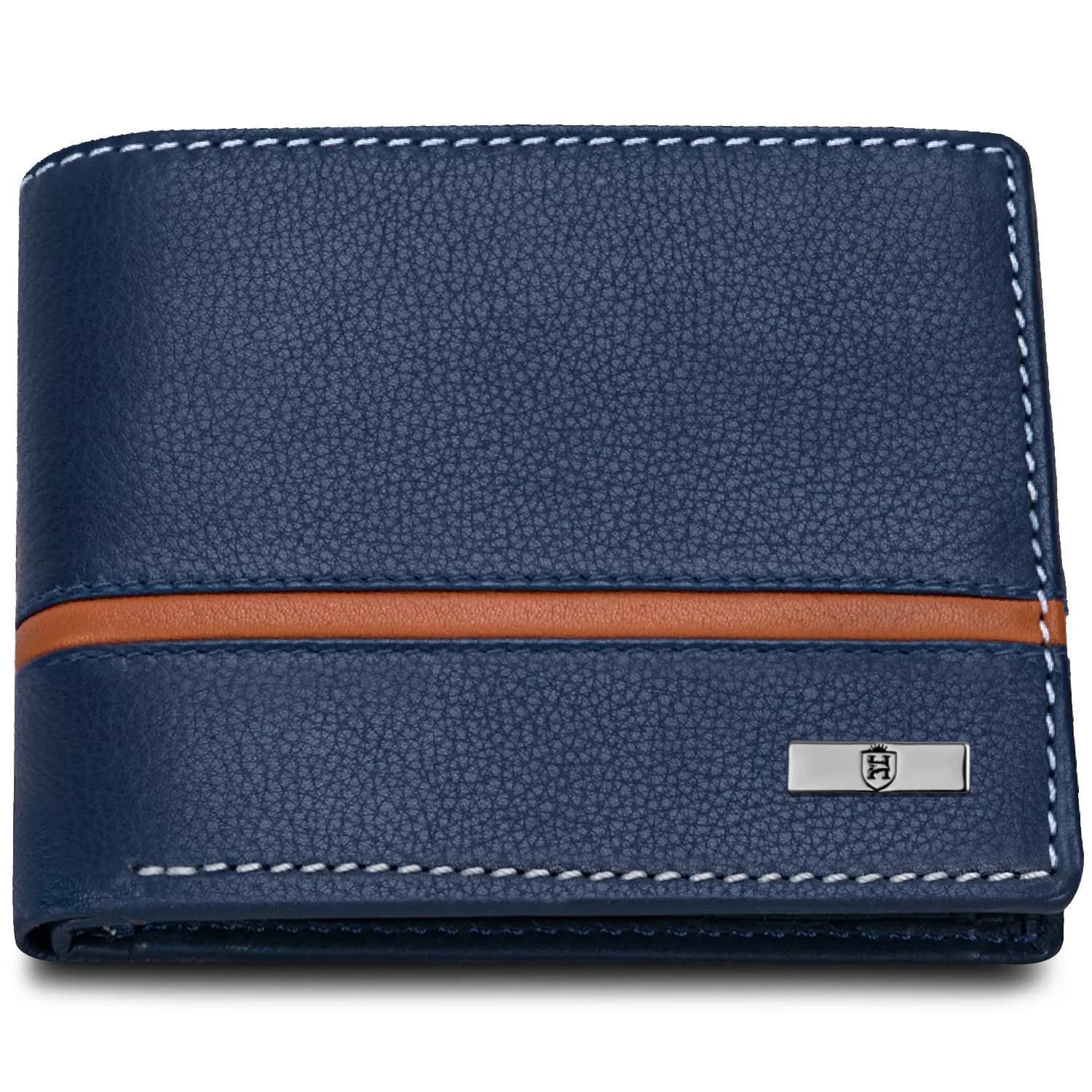 HORNBULL Denial Leather Wallet for Men | Men's RFID Blocking Two Fold Wallet Navy 11.4cm x 9.4cm x 2.9cm | Genuine Leather Bi-Fold with RFID Protection - main product image