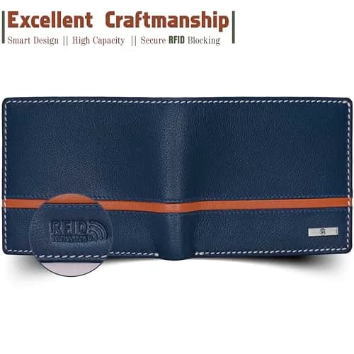 HORNBULL Denial Leather Wallet for Men | Men's RFID Blocking Two Fold Wallet Navy 11.4cm x 9.4cm x 2.9cm | Genuine Leather Bi-Fold with RFID Protection thumbnail 5