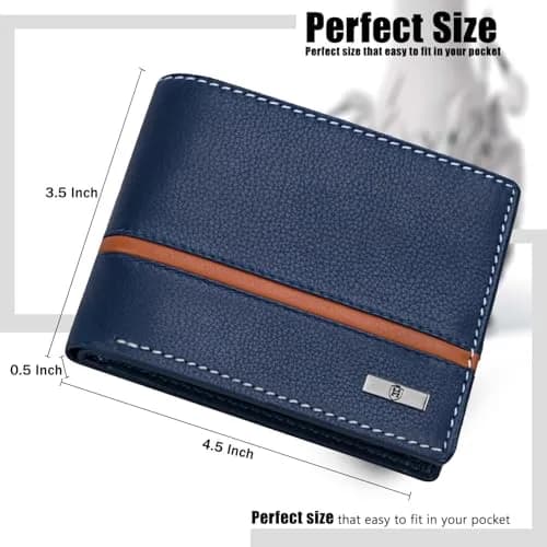 HORNBULL Denial Leather Wallet for Men | Men's RFID Blocking Two Fold Wallet Navy 11.4cm x 9.4cm x 2.9cm | Genuine Leather Bi-Fold with RFID Protection thumbnail 9