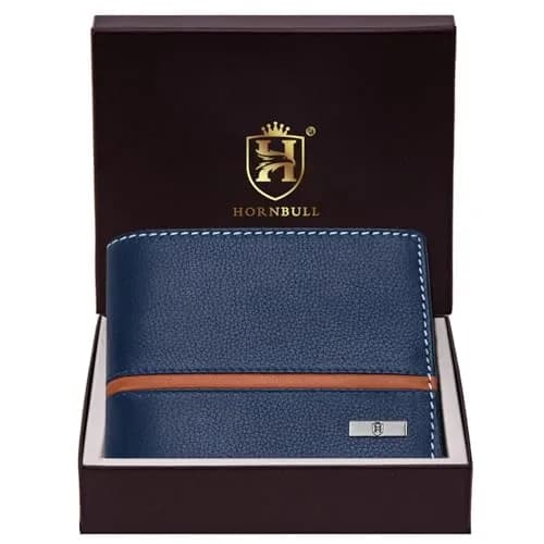 HORNBULL Denial Leather Wallet for Men | Men's RFID Blocking Two Fold Wallet Navy 11.4cm x 9.4cm x 2.9cm | Genuine Leather Bi-Fold with RFID Protection thumbnail 2