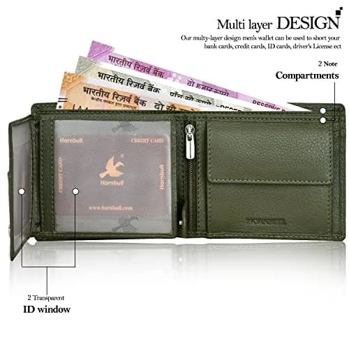 HORNBULL Denial Leather Wallet for Men | Olive | 114mm (4.49in) x 94mm (3.7in) x 13mm (0.51in) | RFID Blocking Bi-Fold Wallet thumbnail 4