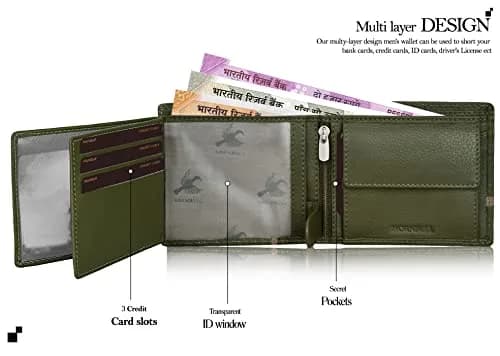HORNBULL Denial Leather Wallet for Men | Olive | 114mm (4.49in) x 94mm (3.7in) x 13mm (0.51in) | RFID Blocking Bi-Fold Wallet thumbnail 5