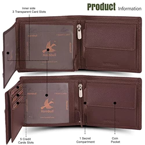 HORNBULL Denial Leather Wallet for Men | Brown Two Fold Wallet with RFID Blocking | 11 cm (W) x 9 cm (H) thumbnail 4