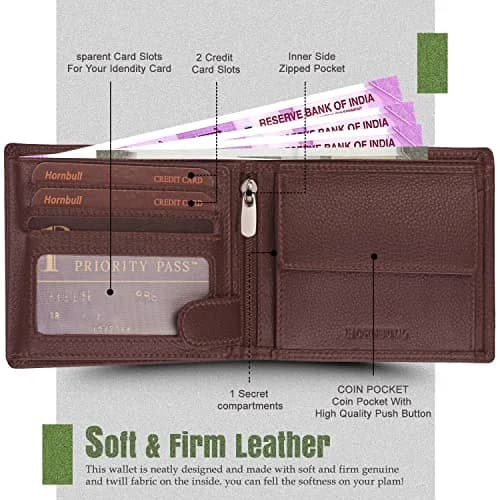 HORNBULL Denial Leather Wallet for Men | Brown Two Fold Wallet with RFID Blocking | 11 cm (W) x 9 cm (H) thumbnail 3