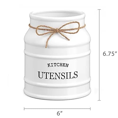 Barnyard Designs Ceramic Kitchen Utensil Holder Countertop 6.75" (White) | Rustic Farmhouse Decor thumbnail 7