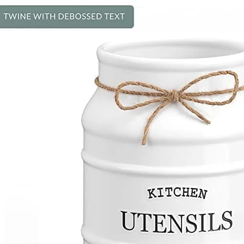Barnyard Designs Ceramic Kitchen Utensil Holder Countertop 6.75" (White) | Rustic Farmhouse Decor thumbnail 8