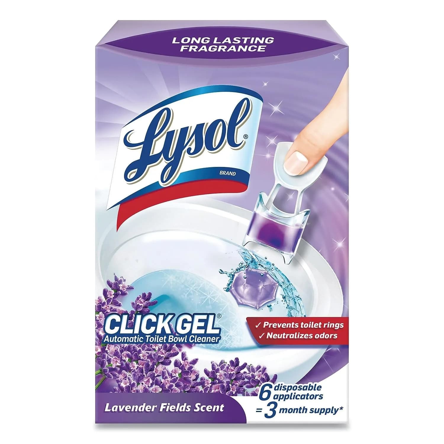 Lysol Click Gel Automatic Toilet Bowl Cleaner Lavender 6 Count | Bleach-Free Gel for Continuous Clean & Freshness