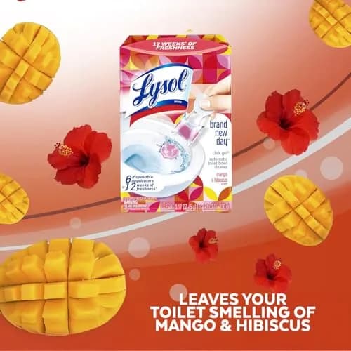 Lysol Click Gel Automatic Toilet Bowl Cleaner Stamp, Refreshing Mango & Hibiscus Scent, 6 Count (Pack of 1) | Cleans and Freshens with Every Flush thumbnail 2
