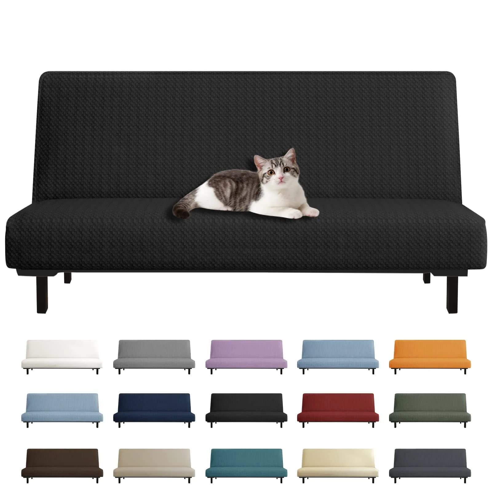YEMYHOM Futon Cover Jacquard Design High Stretch Black | Modern Furniture Protector - main product image
