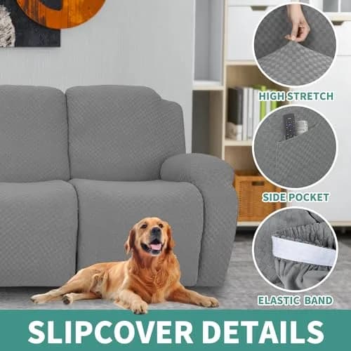 YEMYHOM 4-Piece Stretch Recliner Slipcover Set Light Gray | Modern Jacquard Furniture Protector with Side Pocket thumbnail 4