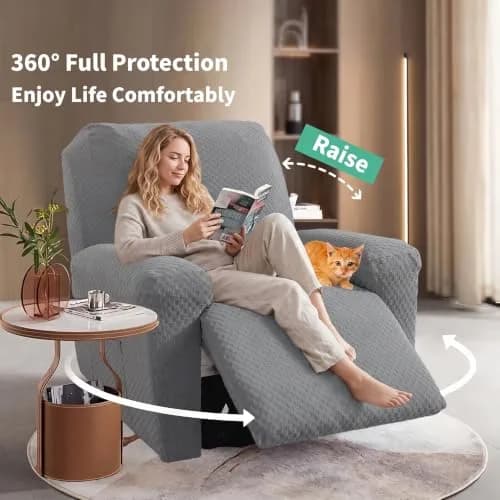 YEMYHOM 4-Piece Stretch Recliner Slipcover Set Light Gray | Modern Jacquard Furniture Protector with Side Pocket thumbnail 2
