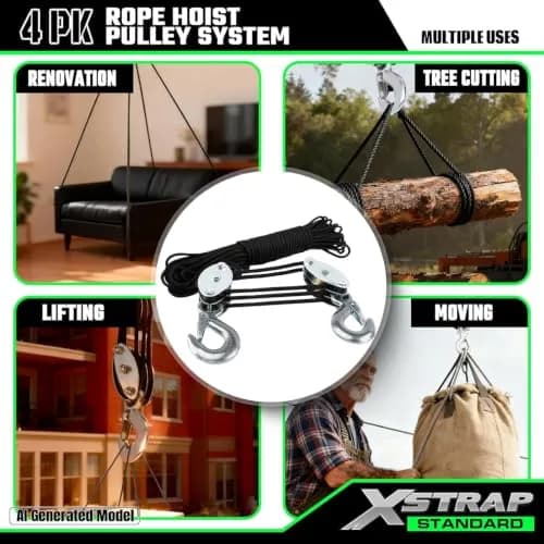 XSTRAP STANDARD 65ft (19.8m) Rope Hoist with 2x 8ft (2.4m) Lift Slings | 4000 lbs Break Strength thumbnail 2