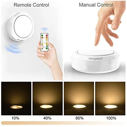 HOLKPOILOT White 4pack Light Fixture | Wireless Under Cabinet Puck Lights with Remote thumbnail 4