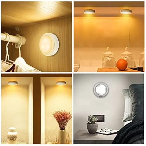 HOLKPOILOT White 4pack Light Fixture | Wireless Under Cabinet Puck Lights with Remote thumbnail 6