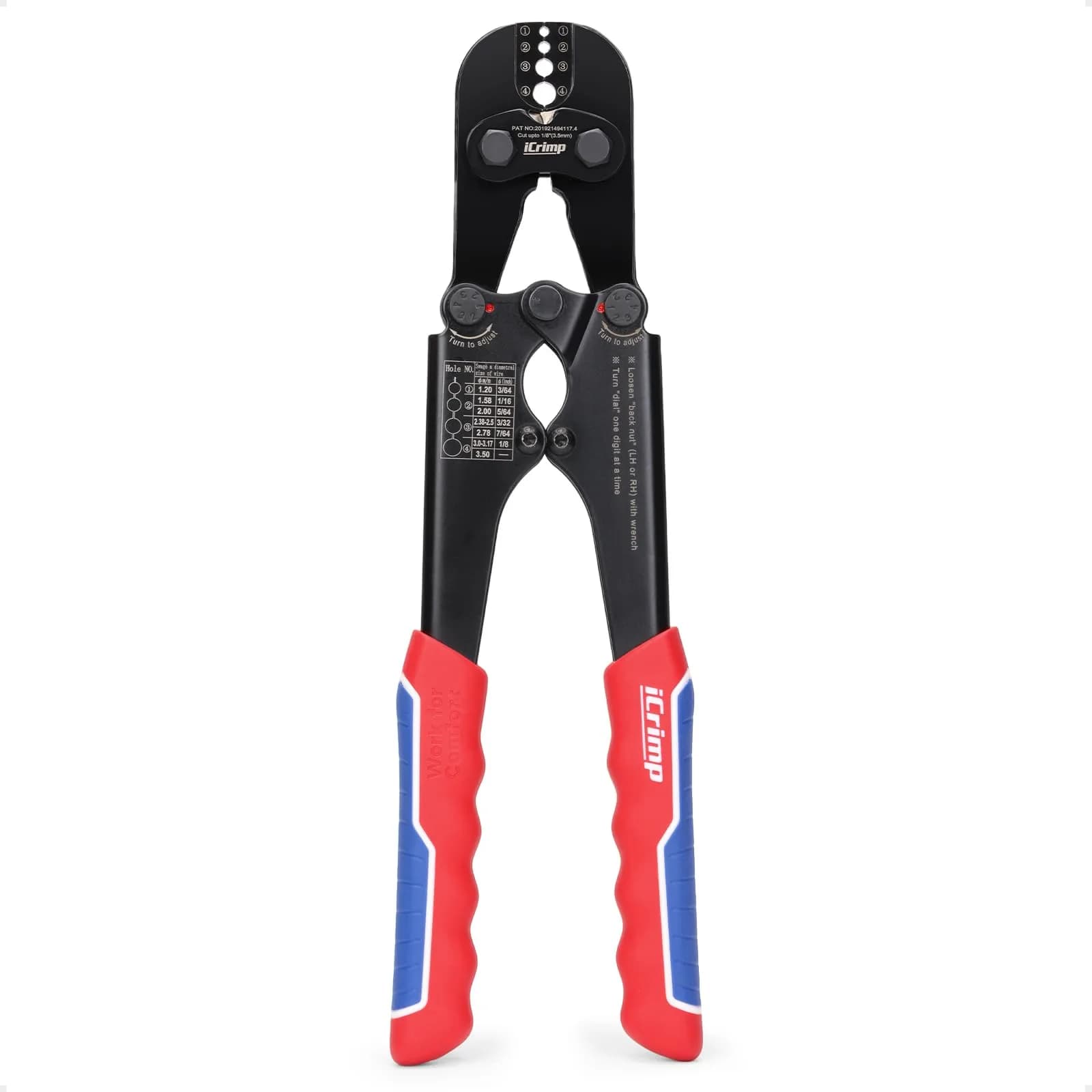 IWISS 1608M4 Wire Rope Crimper Kit with Cutter & Terminal Case, 3/64"–1/8" (1.2-3mm) | Crimps Oval, Double-Barrel, Copper Sleeves — IWS-1608MC + Built-in Cutter