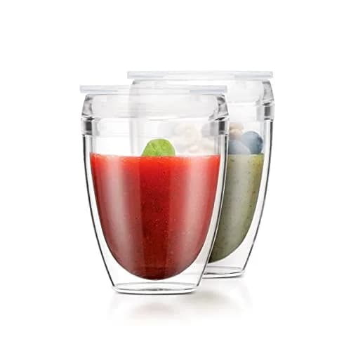 Bodum 10oz Pavina Reusable Double Wall Tumblers with Lid, BPA-Free Plastic, Hot & Cold Drinks, Set of 2 thumbnail 1