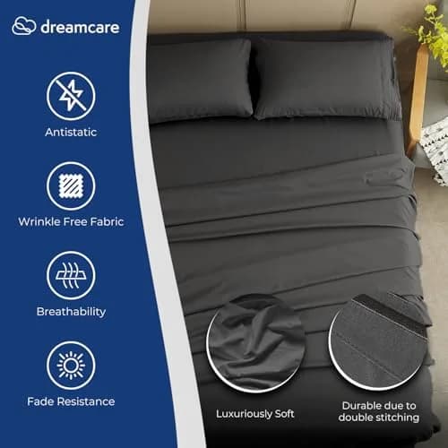 DREAMCARE Full Size Microfiber Sheet Set Gray | 1800 Thread Count Cooling Sheets with Side Pockets (Full, 4-Piece) thumbnail 2