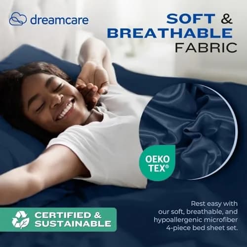 DREAMCARE Full Size Microfiber Sheet Set Navy Blue 203cm x 244cm (80" x 96") | Soft, Deep Pocket, 4-Piece Set thumbnail 6
