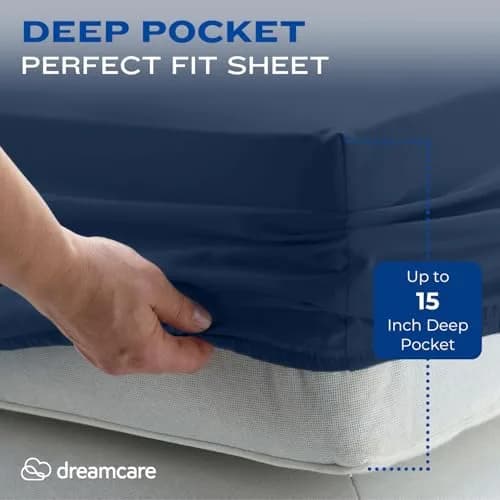 DREAMCARE Full Size Microfiber Sheet Set Navy Blue 203cm x 244cm (80" x 96") | Soft, Deep Pocket, 4-Piece Set thumbnail 3