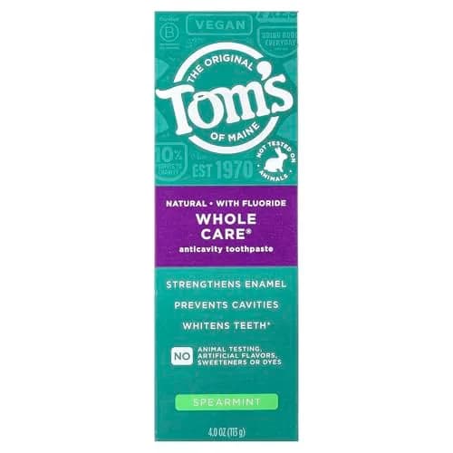 Tom's of Maine Whole Care Natural Toothpaste with Fluoride, Spearmint, 4 oz | 6 Benefits in 1 thumbnail 2