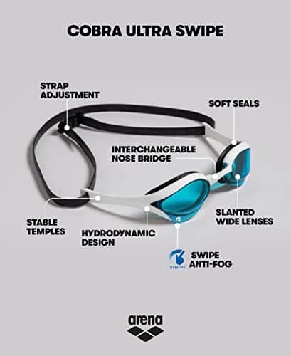 ARENA Unisex Cobra Ultra Swipe Racing Swim Goggles for Adults, Blue/Silver | Anti-Fog Polycarbonate Mirrored Lens thumbnail 2