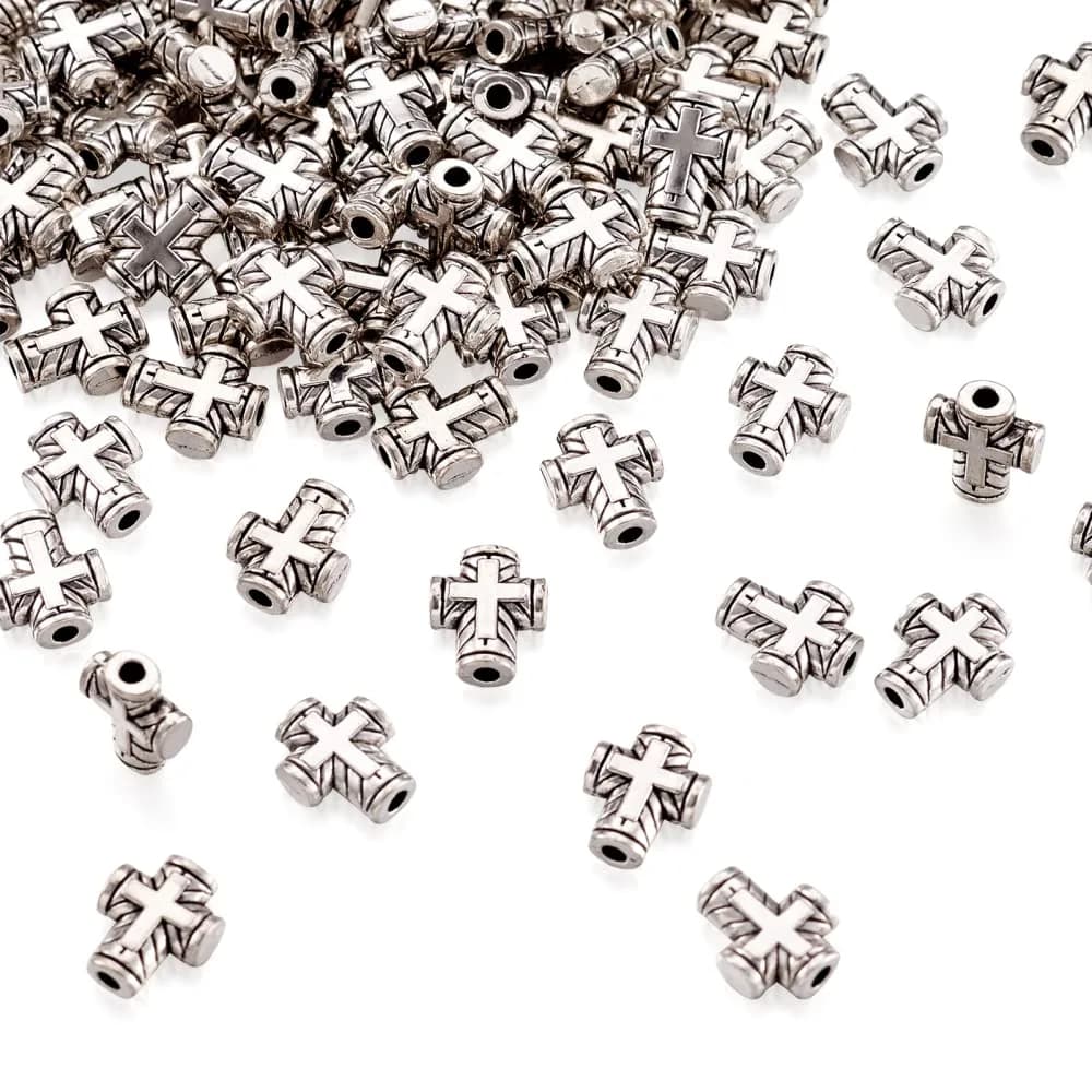 Craftdady Antique Silver Tiny Cross Spacer Beads 10x8mm 100pcs | Tibetan Metal Crucifix Charm Beads for Jewelry Making - main product image